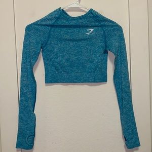 GYMSHARK Blue Heathered Long Sleeve Crop Top